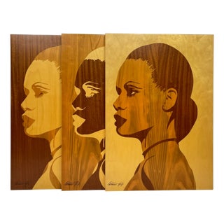 Criscione Luige, Figurative Triptych, 1980s, Wood, Set of 3 For Sale