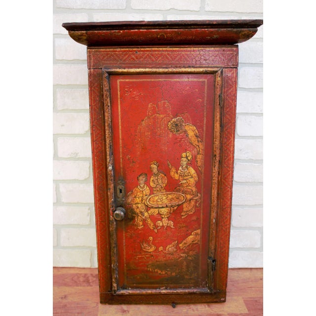 Vintage Asian Hand Painted Red Storage Cabinet For Sale - Image 11 of 11