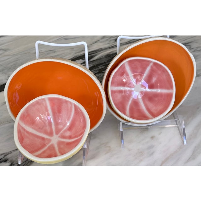 Pink Set of Four Melon & Citrus Majolica Style Trompe L’Oleil Bowls For Sale - Image 8 of 11