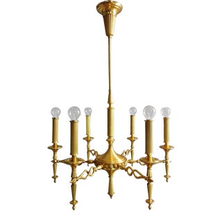 1950s Lumi Milano Italian Six-Light Gold-Plated Brass Chandelier by Oscar Torlasco. For Sale