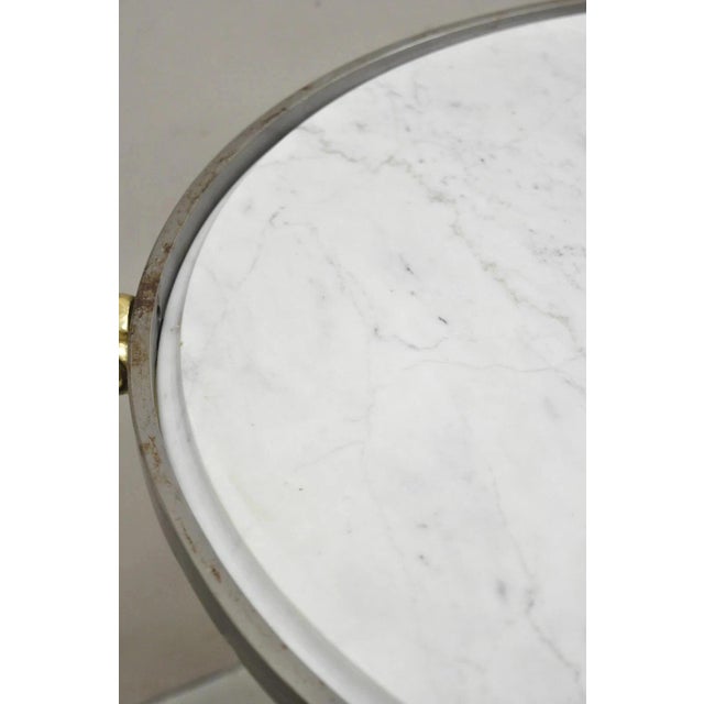 Late 20th Century Late 20th Century Italian Neoclassical Brass Rams Head Round Marble Steel Gueridon Side Table For Sale - Image 5 of 12