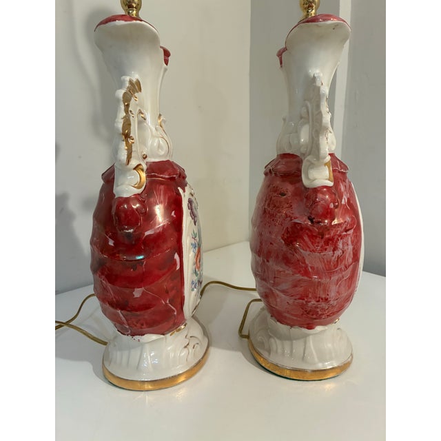 Vintage French Hand Painted Floral Table Lamps - A Pair For Sale - Image 10 of 12