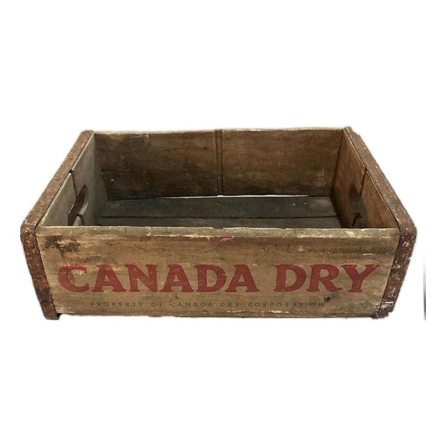 Mid-Century Rustic Canada Dry Wooden Soda Crate With Metal Bracing For Sale