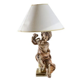 Wooden Angel Cherub Lamp For Sale