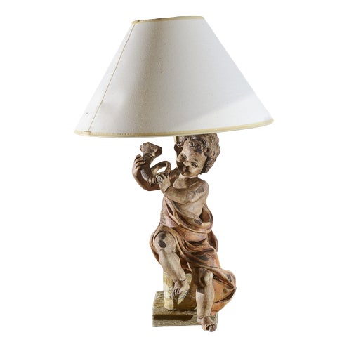 Wooden Angel Cherub Lamp For Sale