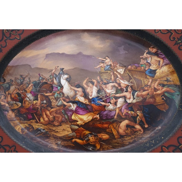 Large Hand-Painted Wall Charger Plate Depicting Roman Battle with Semi Nude Sabine Woman, 1866 For Sale - Image 16 of 18