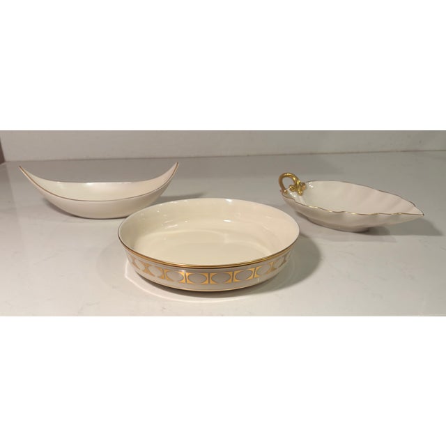 Mid-Century Modern Hollywood Regency Lenox Ivory and Gold Catchall Curation-Set of 3 For Sale - Image 3 of 12