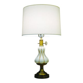 1960s Stiffel Hollywood Regency Blown Oplaescent Glass Brass Table Lamp Murano For Sale