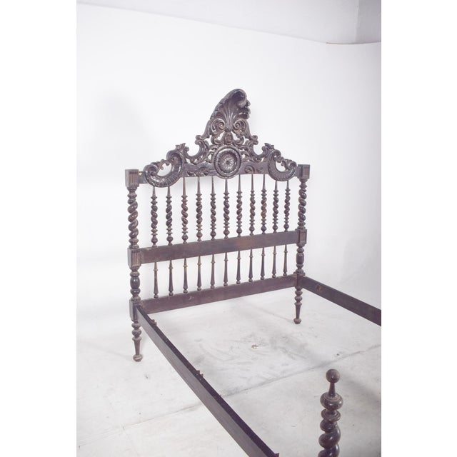 Wood Portuguese Carved and Turned Double Bed, 1910 For Sale - Image 7 of 10