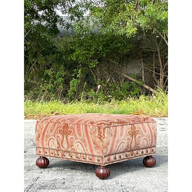 Late 20th Century Vintage Regency Ralph Lauren Paisley Velvet Nailhead Ottoman For Sale - Image 5 of 10