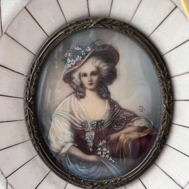 Antique miniature portrait in beautiful frame with gold-tone liner // original antique art // portrait of a female // collectible artwork For Sale - Image 4 of 8