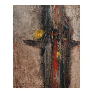 Jan Geppert Lesn Opowies II Signed Modernist Abstract Oil Painting Canvas 1960s For Sale