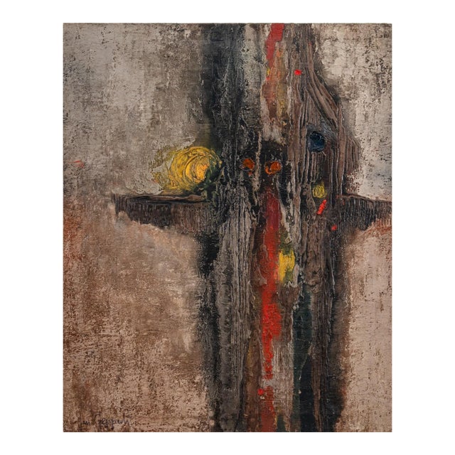 Jan Geppert Lesn Opowies II Signed Modernist Abstract Oil Painting Canvas 1960s For Sale