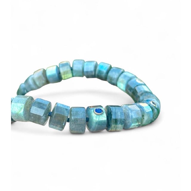 Gray Grand Labradorite Necklace With Blue Sapphires & 14k Gold For Sale - Image 8 of 8