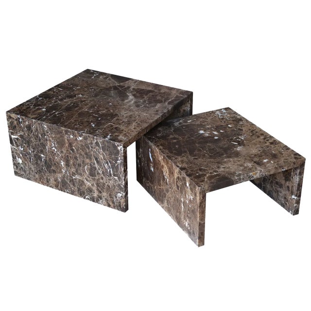 Italian Brown Emperador Marble Coffee Table from Cupioli Living, Set of 2 For Sale