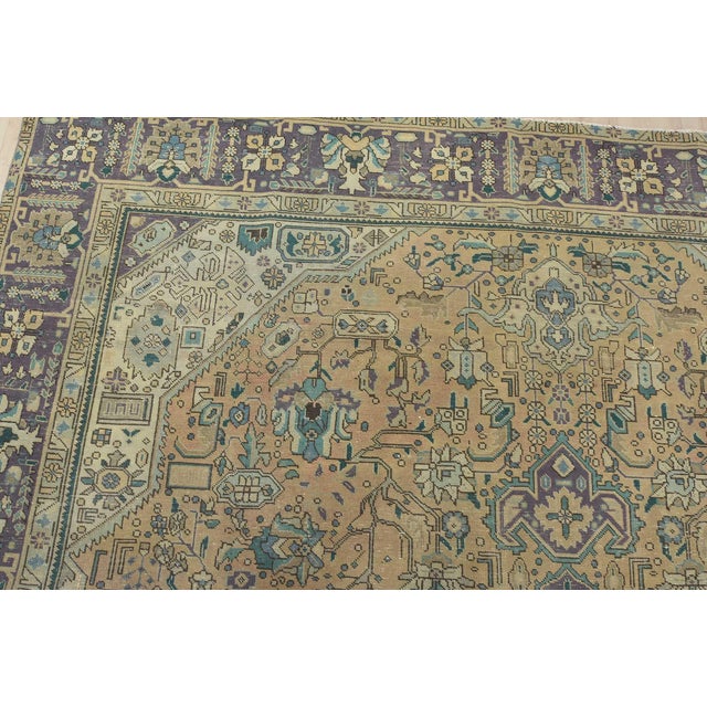 Textile Tabriz Rug 9’5” X 12’7” Pink Wool Vintage Distressed Hand-Knotted Carpet For Sale - Image 7 of 15