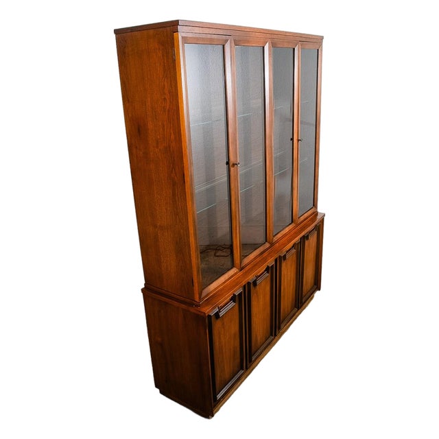 1960s Mid Century Modern China Cabinet Garrison Hutch Glass Display Danish Furniture M For Sale