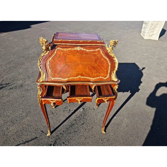 French Louis XV Style Gilt Bronze Writing Secretary Desk/ Table for Home and Office. For Sale - Image 9 of 12