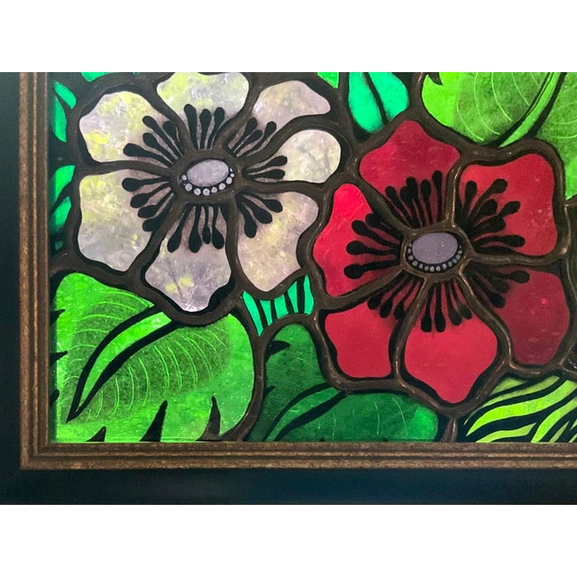 1970s 1970s Vintage Stained Glass Panel — Tiger in the Jungle For Sale - Image 5 of 7