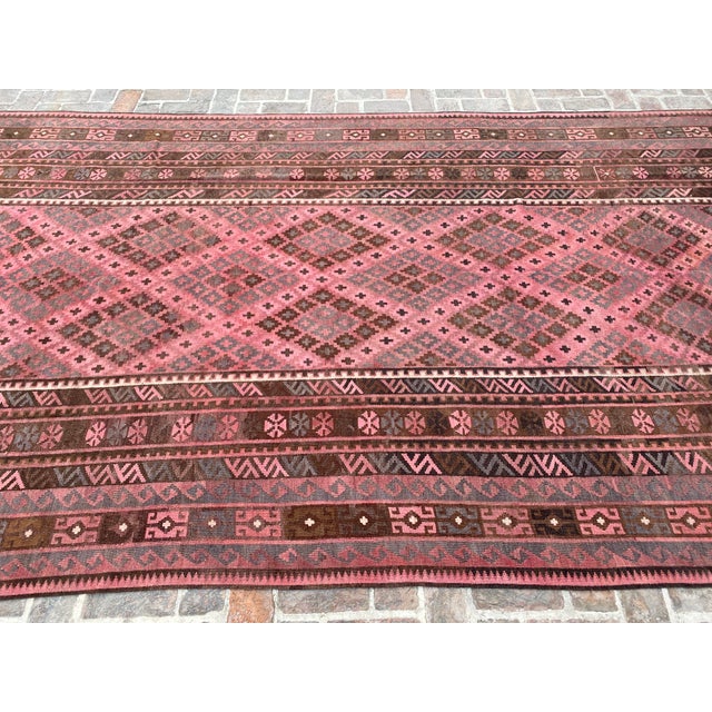 Chocolate Maimana Kilim Gallery Rug, Handwoven Wool, 8x16, Rose & Chocolate For Sale - Image 8 of 11