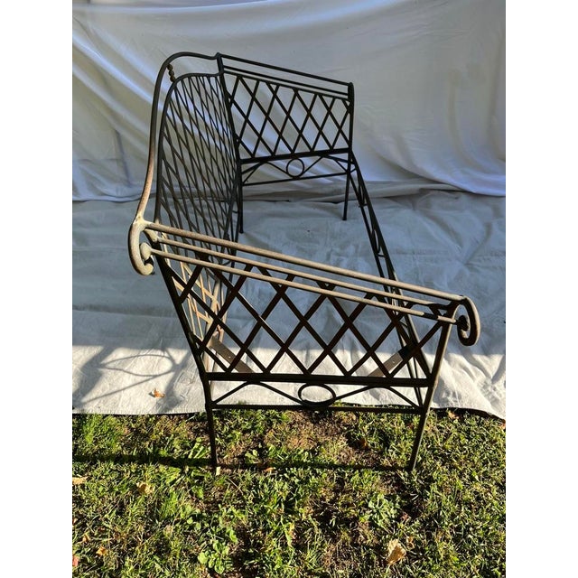 Traditional Vintage Lattice Iron Outdoor Bench For Sale - Image 3 of 13