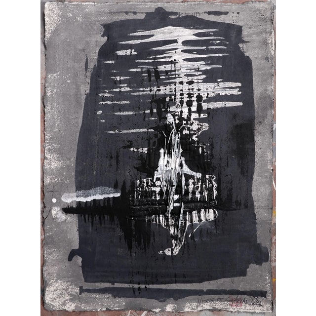 Verve. VII Framed Abstract Black & White Mixed Media This lively original mixed media on hand cut heavy parchment brings a...