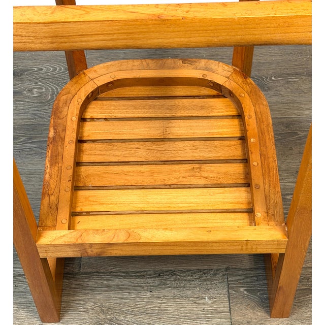 Pair Architectural Solid Teak Bar Stools Attributed to Palecek, Organic Modern For Sale In Greensboro - Image 6 of 14