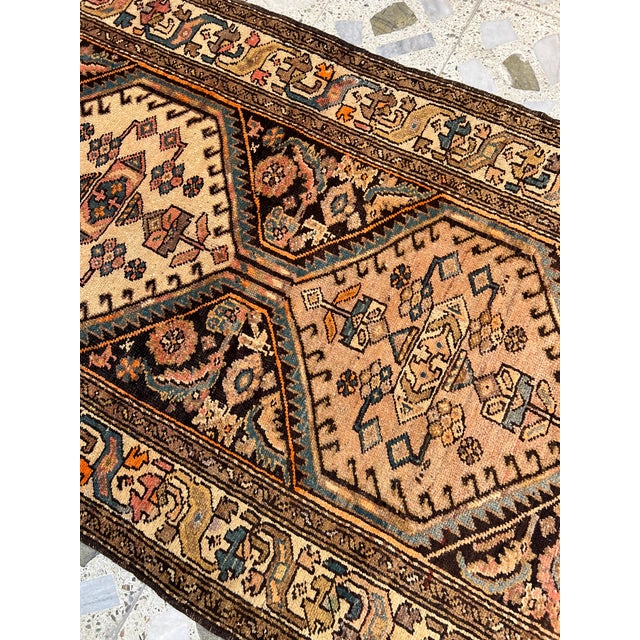 Camel Persian Bibikabad Hexagonal Medallion Runner Rug - 3'7" X 11'6" For Sale - Image 9 of 12