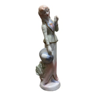 Vintage Porcelain Elegant Lady Figurine – Victorian Style With Hat & Suit For Sale