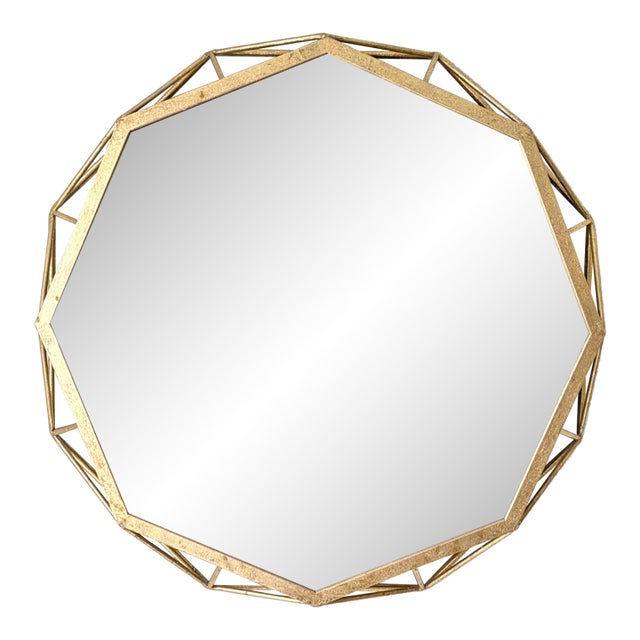 Modern Octagonal Lattice Frame Gold Mirror For Sale