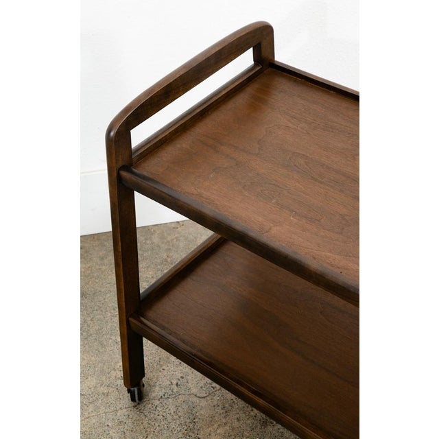1960s Mid Century Modern Serving Cart Trolley Wood Rolling Bar Walnut Serving For Sale - Image 9 of 12