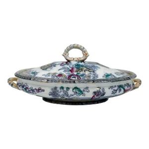 Antique 19th Century Ashworth Brothers English Chinoiserie Oval Covered Vegetable Dish