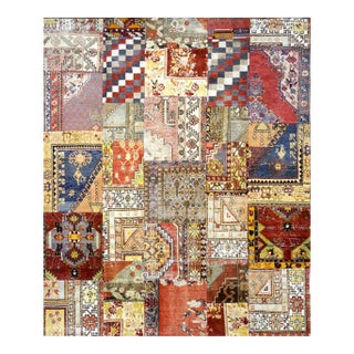 Antique Turkish Patchwork Wool & Cotton 8x10 Multicolored Handmade Area Rug #9902852 For Sale