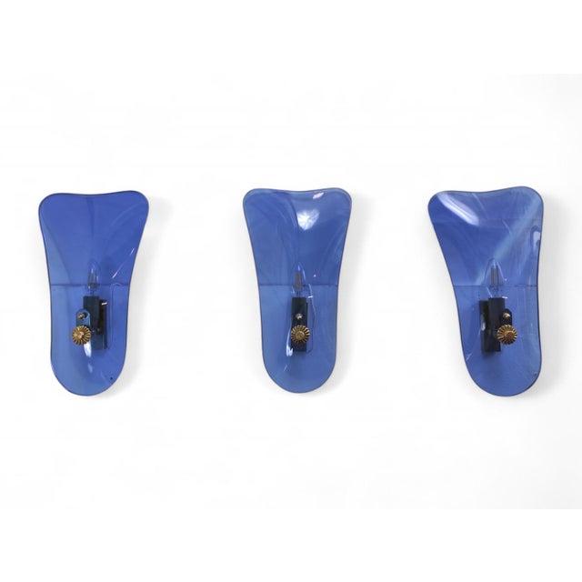 Italian Blue Glass Wall Lamps, 1950, Set of 3 For Sale - Image 10 of 13
