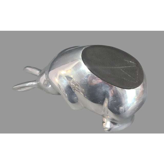 Vintage Polished Aluminum Whimsical Bunny Rabbit Pearl Coated Trinket Holder Candy Dish For Sale - Image 6 of 7