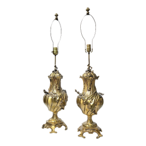 Pair Antique French Gilt Bronze Tables Lamps in the Louis XV Style