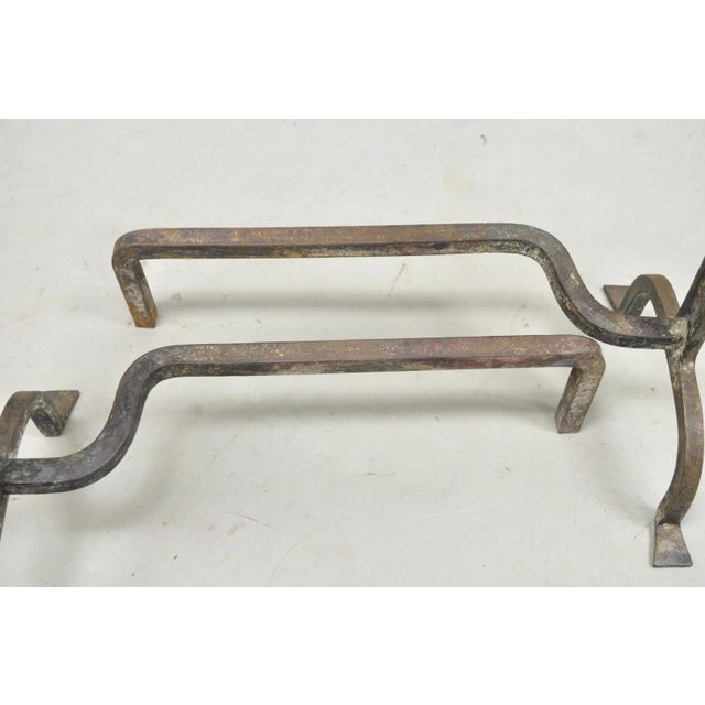 Antique French Art Nouveau Hand Hammered Wrought Iron & Bronze Andirons - A Pair For Sale - Image 13 of 15