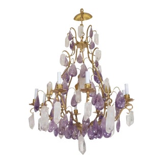 Rock Crystal and Amethyst Drop Chandelier For Sale