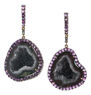 Vintage Gold Sterling Silver Geode Amethyst Diamond Earrings