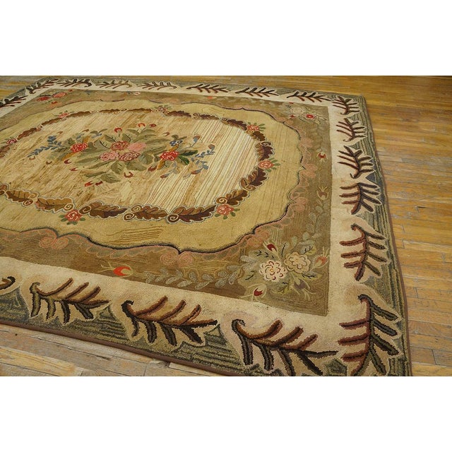American Excellent Camel Color With Unique Florid Design American Hooked Rug For Sale - Image 3 of 9