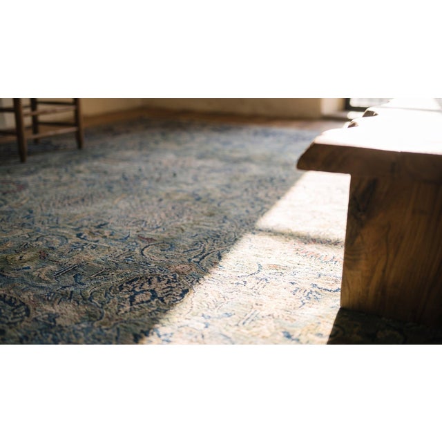 Fine Classic Traditional Sky Blue Color With Allover Pattern Antique Persian Kerman Rug For Sale - Image 9 of 11
