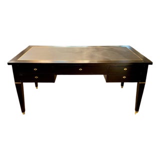 Handsome Italian Maison Jansen Manner Black Lacquered Desk For Sale