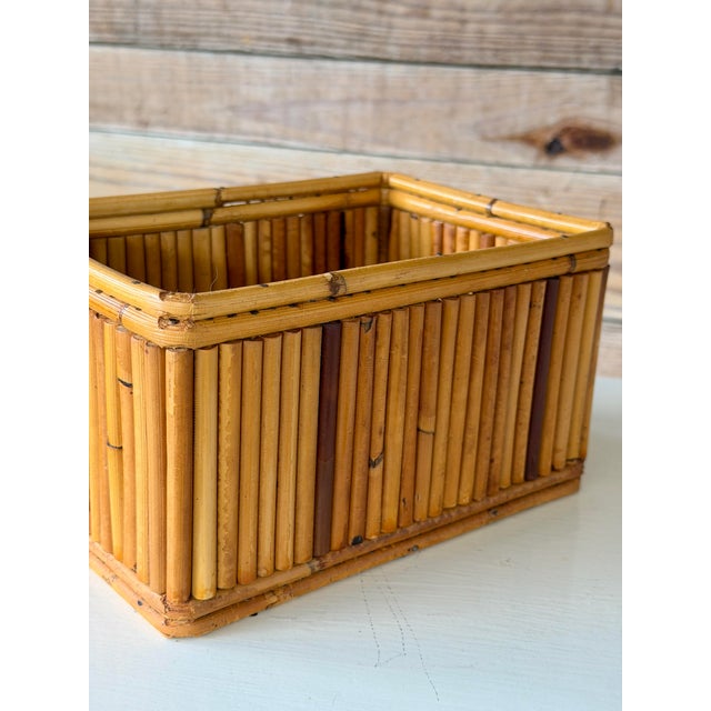 Vintage Boho Coastal Pencil Reed Rattan Storage Basket Box by Marco Basketware For Sale - Image 4 of 11