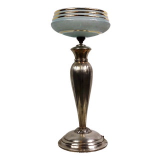 French Silver and Glass Shade Table Lamp from Unbekannt, 1920s For Sale