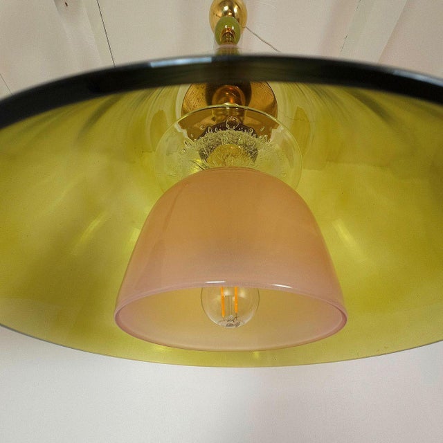 Olive Green, Mid Century Modern, Murano Glass Pendant Lights - a Pair For Sale - Image 12 of 14