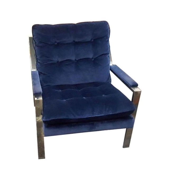 Vintage 1970s Chrome Blue Velvet Lounge Chair in the Style of Cy Mann Milo Baughman For Sale - Image 10 of 10