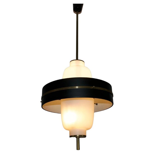 Mid-Century Brass and Opal Glass Pendant Lamp, Italy, 1960s For Sale - Image 12 of 12