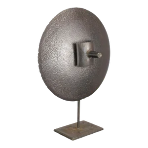 Hand-Hammered Iron Disc Sculpture with Center Handle