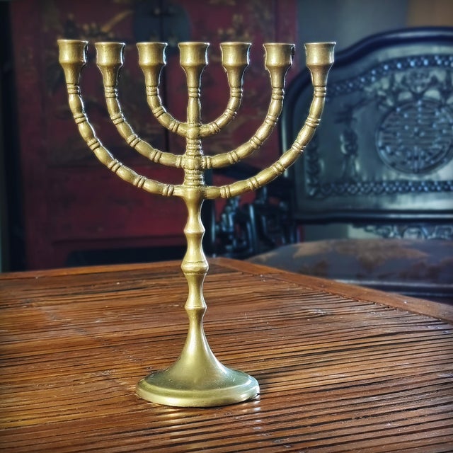 Bronze 7-Branched Menorah Candelabra, Israel, 1960s For Sale - Image 16 of 17