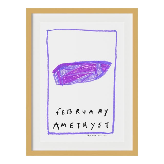 February Amethyst Birthstone Print by Tatiana Alida in Gold Frame For Sale